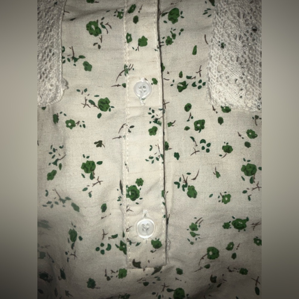 The Shirt by Rochelle Behrens Cream Green Floral Print Lace Button Down Womens M - Picture 5 of 6
